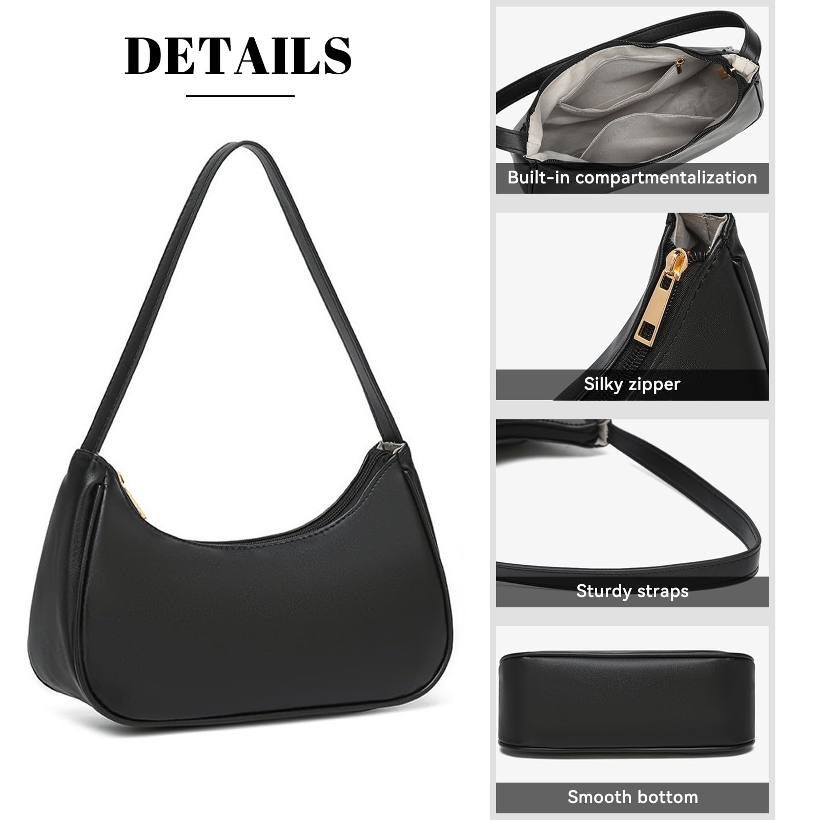 White Shoulder Bag Women, Vegan Leather Handbag Retro Hobo Sling Bag Tote With Zipper, Small Bag For Teenage Girls, Dirndl Bag