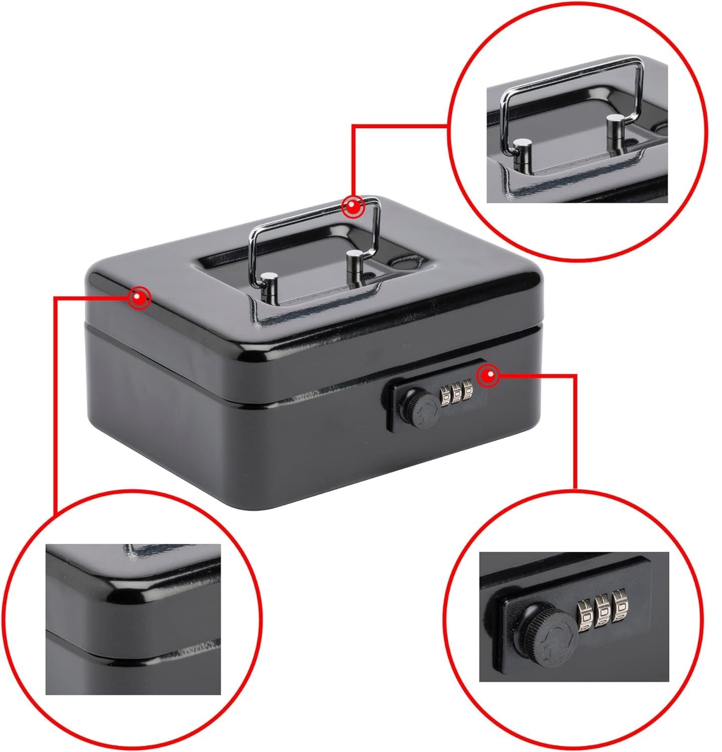 Caja de seguridad, caudales, Fuertes de escritorio portátil almacenamiento Bloqueo de contraseña 3 dígitos Caja de efectivo (15.2x11.5x8cm, Negro)