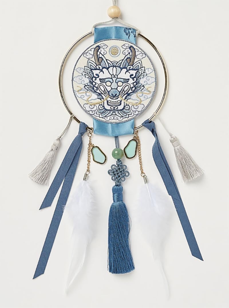 Generic Traditional Korean Dreamcatcher - Tiger and Azure Dragon Theme | Handcrafted in Korea (Blue Dragon), Mixed