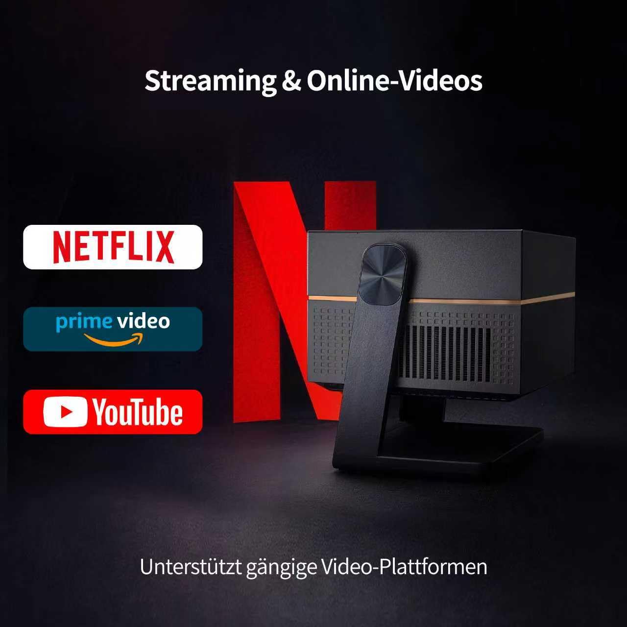 Proiettore con supporto 4K per Home Cinema - Proiettore Home Cinema 4K con autofocus e correzione trapezoidale automatica, proiettore Android per streaming online con Fire TV Stick, Netflix, ecc.