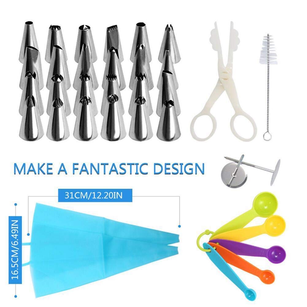 170pcs Cake Decorating Tools Kits Cupcake Fondant Baking Supplies Anti-Slip Turntable, Stainless Steel Icing Nozzles Mouth for Home