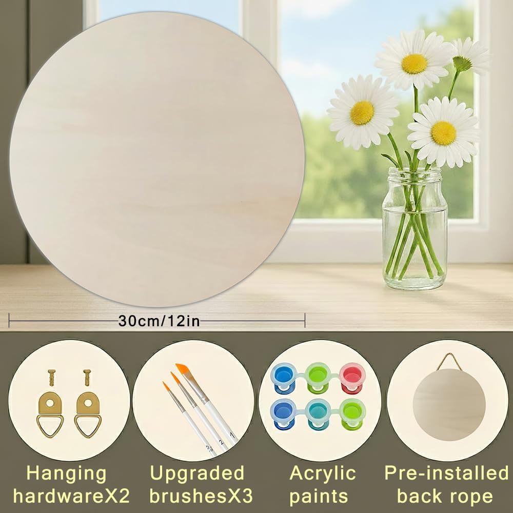 Tuxedo Cat Paint by Numbers Kit for Adults on Wood Board – DIY Black and White Cat in Autumn Forest Wood Craft Painting Kit, 12 in Round, Acrylic Paint Set, Beginner-Friendly,Relaxing Home Decor Gift