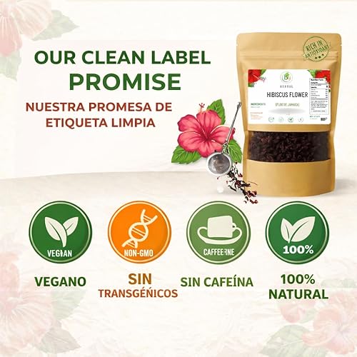 Miniatura 8 de Jamaica Flor - Té de hibisco de hojas sueltas 100% natural - 16 onzas (1 libra) - Pétalos de flores de hibisco secos - Sin cafeína - Rico