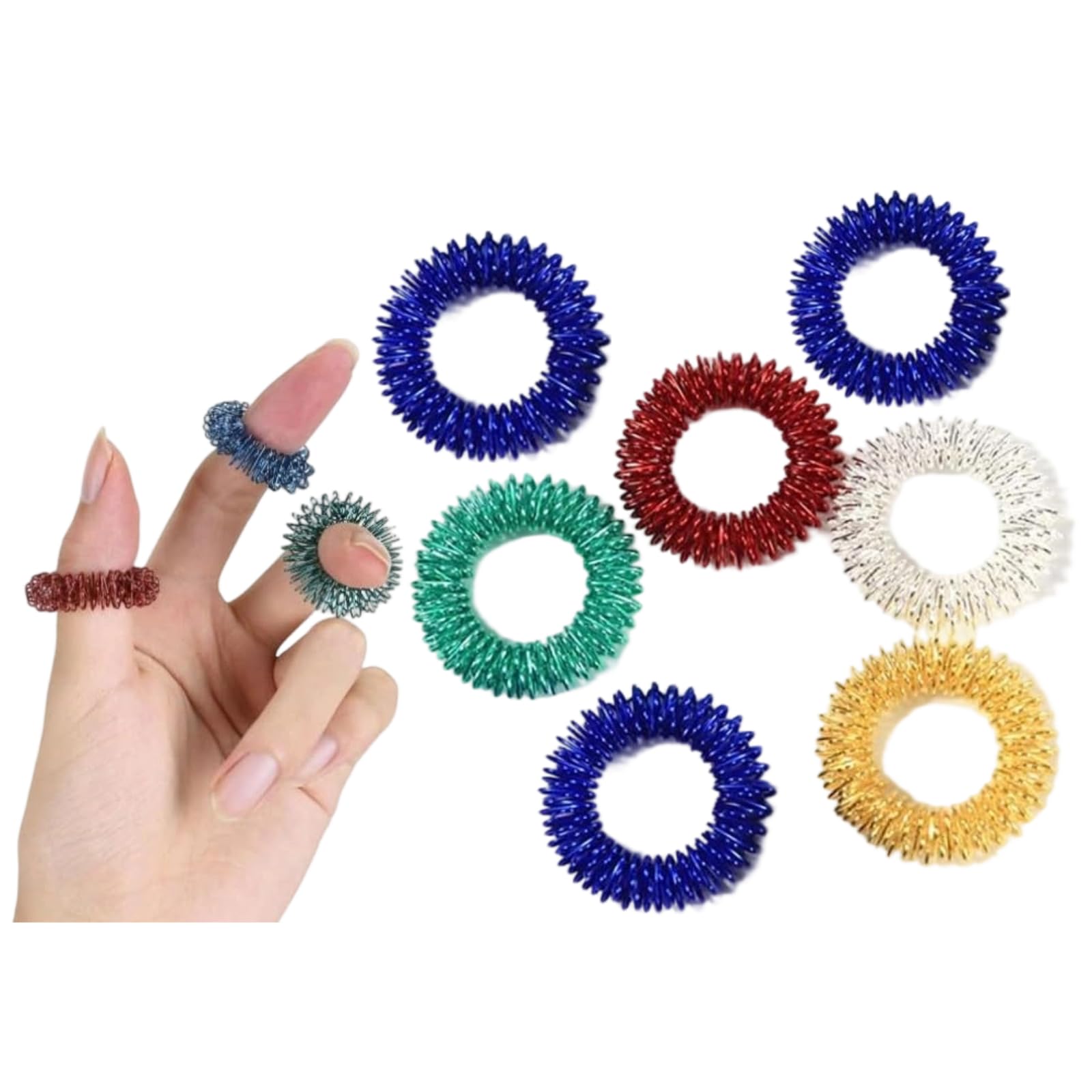 7Pcs Multicolor Finger Massage Rings Prickly Sensory Acupressure Ring, Color Professional Processed，Manual Massage Balls，Exercise One's Fingers Health Care Products Health and Household,Massage Tools