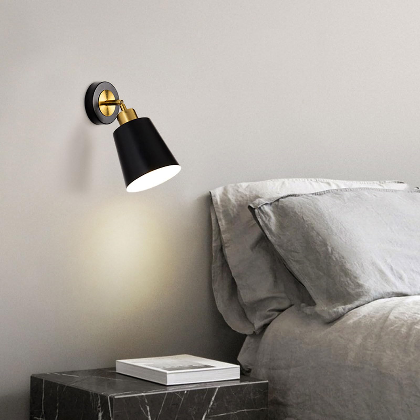 AWEITG Nordic Minimalist Adjustable Metal Wall Lamp Satin Finish - E26/E27 Indoor Sconce for Bedroom, Living Room, and Corridor(Dark-2)