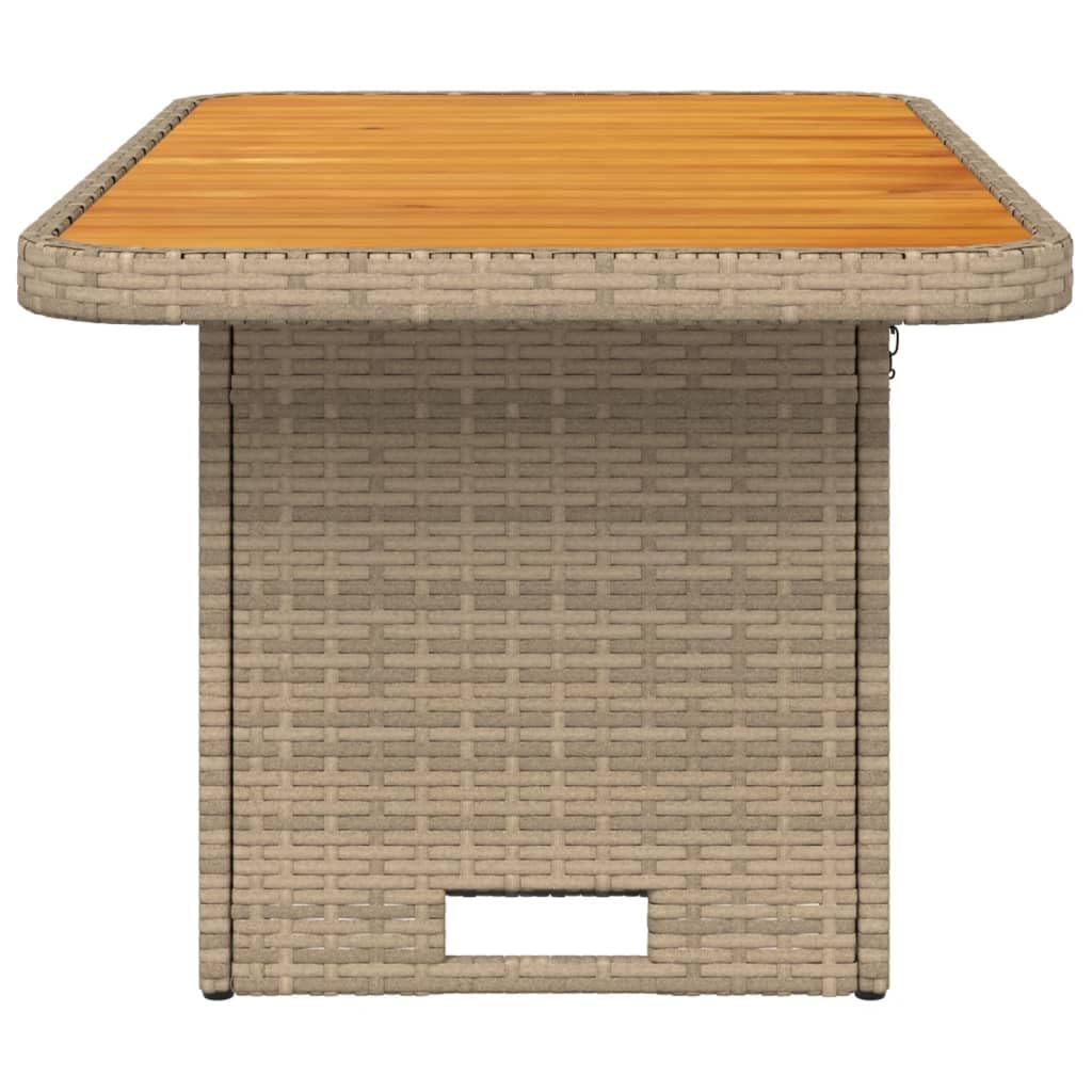 Stół ogrodowy, beżowy, 90 x 55 x 71 cm, polirattan, drewno akacjowe, regulowany, z malowaną proszkowo stalową ramą, do ogrodu, na taras, balkon i na zewnątrz, do jedzenia i pikniku