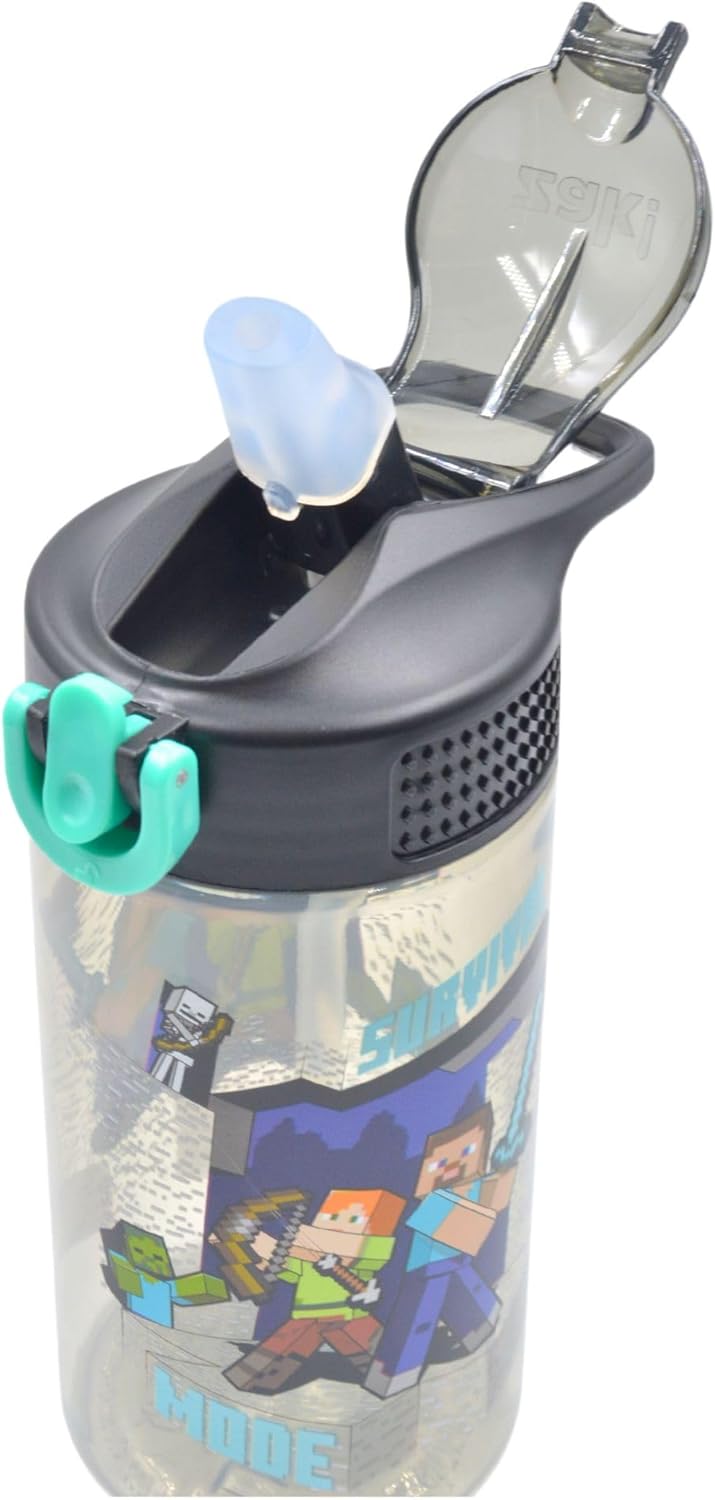 HOX Minecraft Reusable Drinks Bottle | BPA-free Plastic Lightweight Water Bottle with Carry Loop | Removable straw & spills Proof | Gift for Minecraft fan | Licensed Merchandise 600ML - Image 2