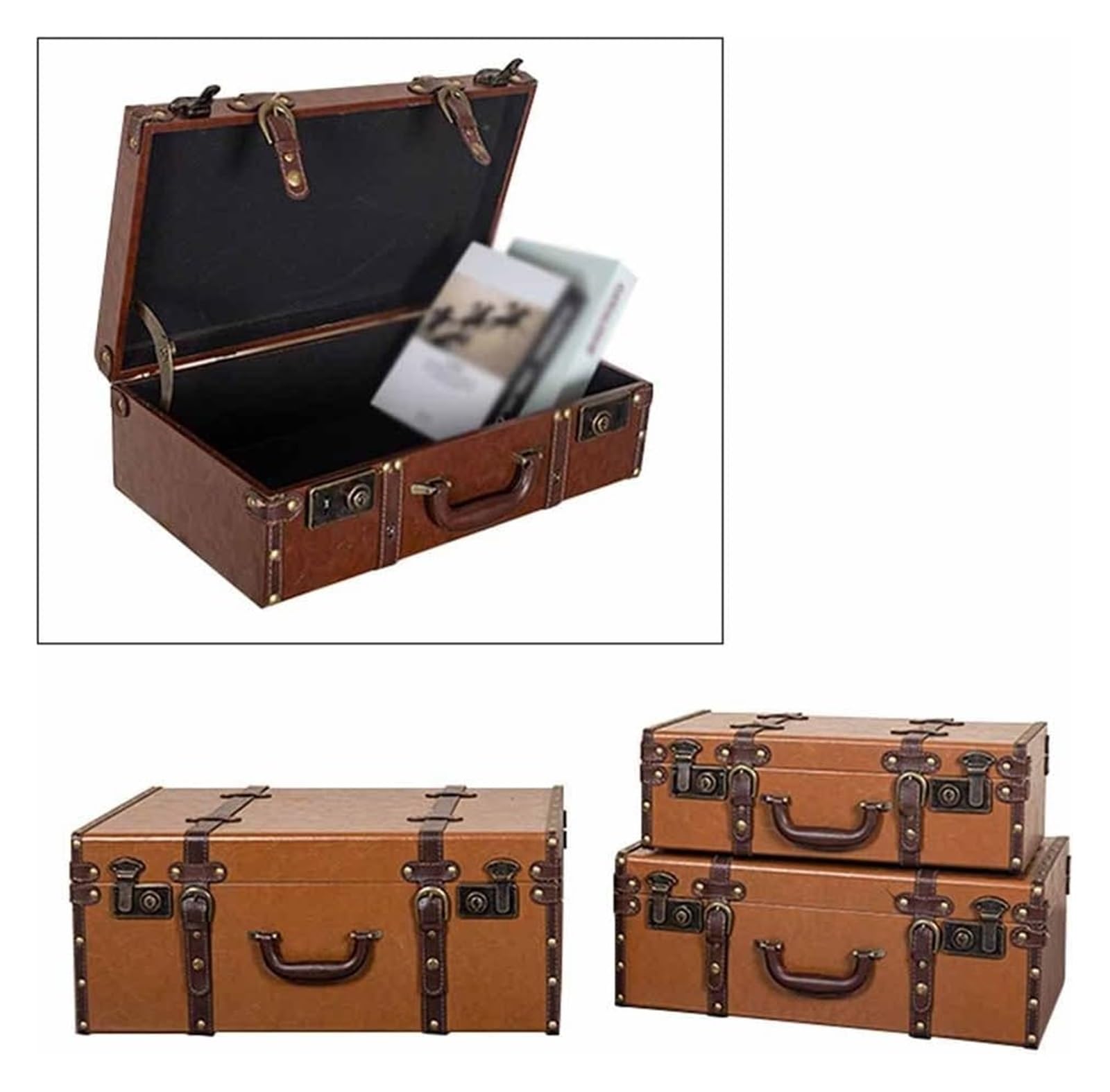 Walizka w stylu vintage, skrzynia skarbów, walizka w stylu vintage, organizer na ubrania, na okno, rekwizyty fotograficzne, pomarańczowa, 60 x 40 x 25 cm