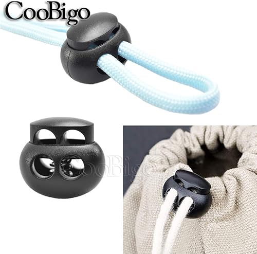 Miniatura 8 de 25 piezas de cierre de cordón de resorte, cierre deslizante, clip de doble agujero redondo de plástico para cordones, cuerda de paracaídas, cuerda