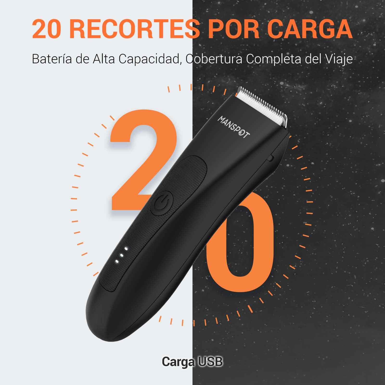 MANSPOT Afeitadora Corporal Masculina, Depiladora Corporal Hombre con Cuchilla de Cerámica Desmontable, IPX7 Resistente al Agua, Seco y Húmedo, para Axilas, Pecho, Piernas y Genitales
