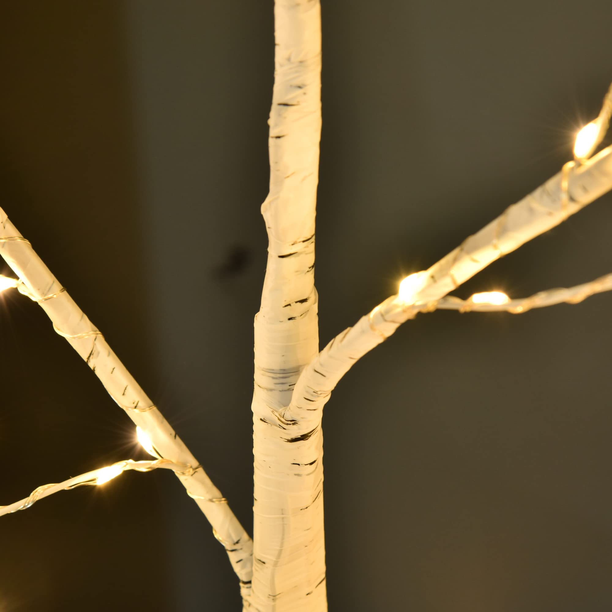Outsunny Árbol de Abedul 150 cm de Altura con 210 Luces LED en Blanco Cálido Ramas Flexibles y Base para Decoración de Fiestas Cumpleaños Bodas 20x20x150 cm Blanco