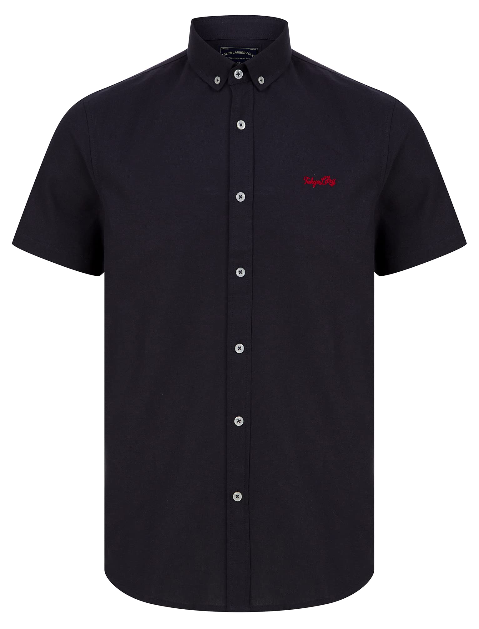 Tokyo Laundry Men's Navy Tiberius Short Sleeve Button Down Collar Oxford Cotton Shirt