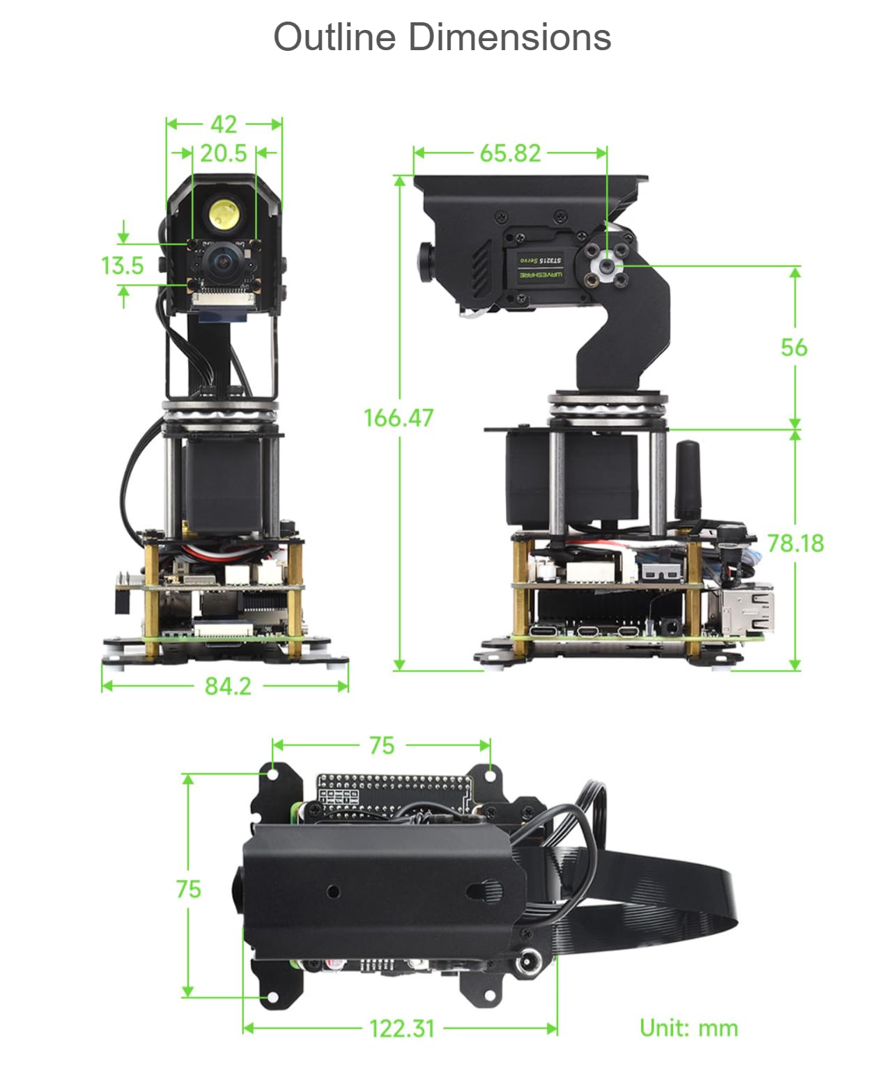 TUOPUONE Modulo telecamera Pan-Tilt espandibile a 360° ad alta coppia ad alta coppia compatibile con Raspberry Pi 4B/5 guidato da servi bus seriali basati su scheda driver generale per robot
