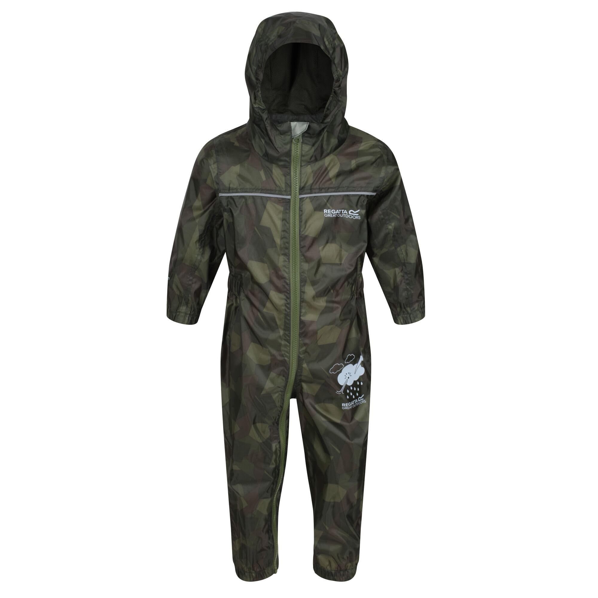 Regatta Kids puddle suit - all in one waterproof for kids - Breathable and rain proof hooded outdoor warm Puddlesuit - reflective trim and taped Seams - playsuit For Boys and Girls