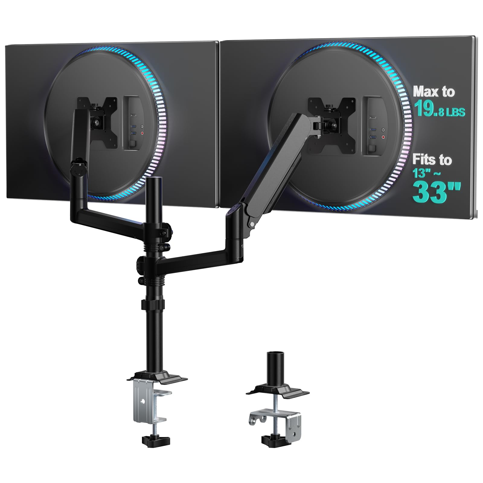 WALI Dual Monitor Mount, 13-32 Inch Adjustable Spring Dual Arm for Desk Holds Max 19.8 lbs Screens, Swivel Vesa Bracket