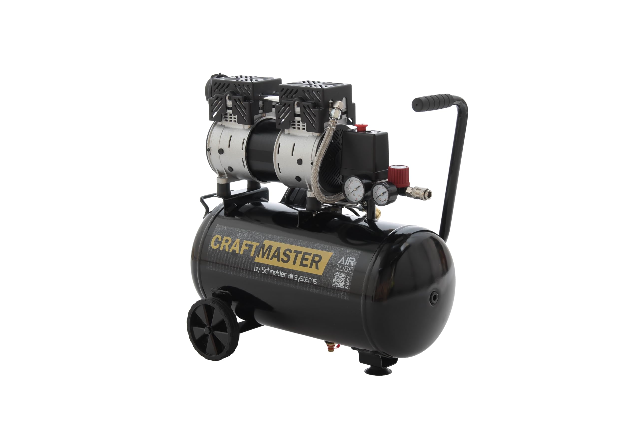 SCHNEIDER CRAFTMASTER Leiser mobiler ölfreier Kompressor 24-Liter-Tank Maximaler Druck 8 bar Leistung: 1 PS Geräuschpegel: 58 dB LwA