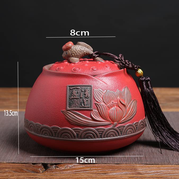 Słoiki do przechowywania w stylu chińskim vintage, słoiki ceramiczne puszki na herbatę Vintage słoik kanister tradycyjne zamknięte pokrywki, czerwony(Red)
