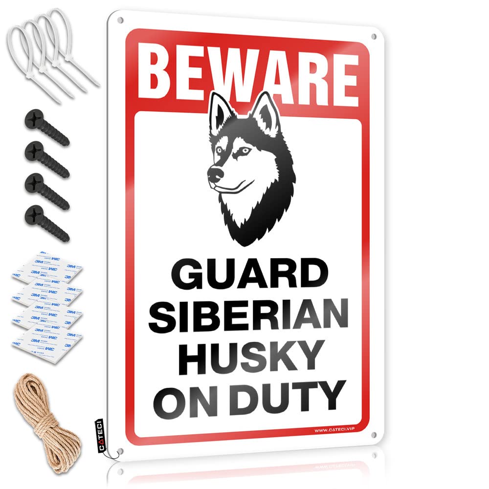 Bar Posters Beware! Guard Siberian Husky On Duty Tin Sign Tin Sign Decor Retro Signs(30X40CM)