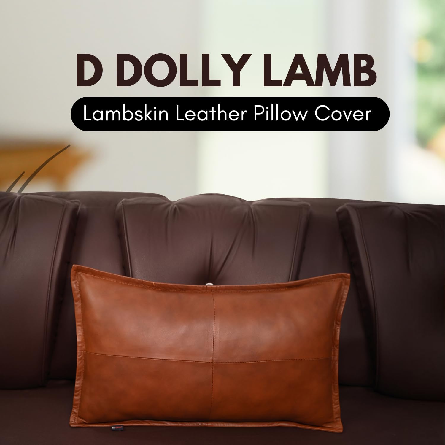 D DOLLY LAMB Lambskin Leather Pillow Cover - Sofa Cushion Case - Decorative Throw Covers for Living Room & Bedroom, 12X20 Inch - Mango Tan Antique Box Pack of 1