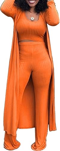 Hanmax - Conjunto tejido de 3piezas para mujer, chaqueta de manga larga, camiseta sin mangas y pantalón, conjunto para invierno y otoño