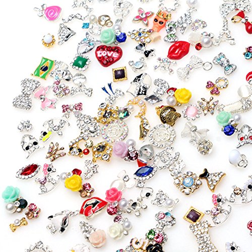 Lookathot 10/20/30Pcs 3D Mixed Design Nail Art Stickers Decals Metallic Gold Silver Studs Flowers Skull Rhinestones Diamonds Pearls Drills Alloy Manicure Diy Decoration Tools (30Pcs(Random Sent)) #TOP7