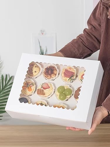 Miniatura 5 de MonYouGe Juego de 20 cajas para cupcakes a granel con ventana transparente para 12 cupcakes estándar, contenedor desechable de grado alimenticio