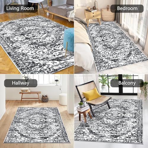 Tapis salon gris argenté résumé et grand tapis chambre lavable antidérapant - 5