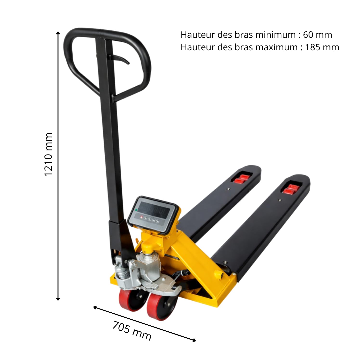 Transpalette Peseur Professionnel 2 Tonnes – LemacT 2000 kg – Précision 1 kg – Afficheur LED – Batterie Lithium Rechargeable USB