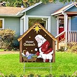 Memorywuu Large Kneeling Santa Yard Sign Christmas Nativity Scene Yard Sign Christmas Religious Kneeling Santa Nativity Decorations for Christmas Outdoor Garden Lawn Decor, 23 x 30 Inch