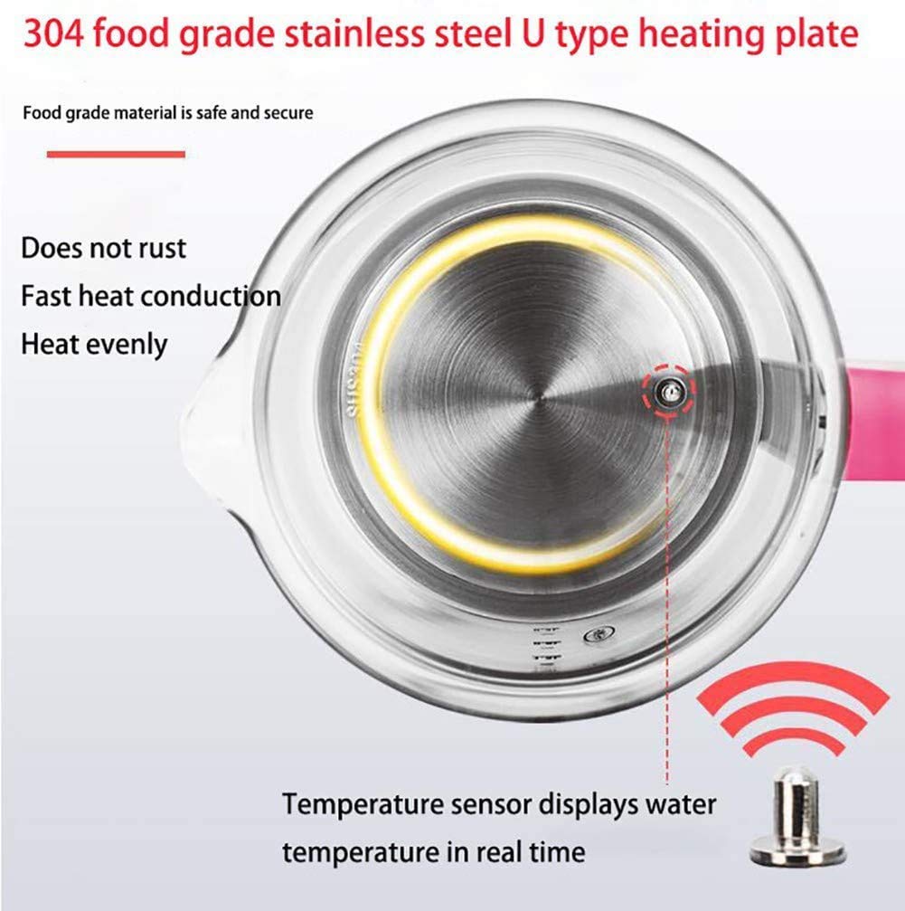 ADITAM Hervidor de Agua eléctrico 1,8 l, Tetera de Cristal, Tetera multifunción, Tetera eléctrica de Cristal espesante automático, Tetera Double The Comfort