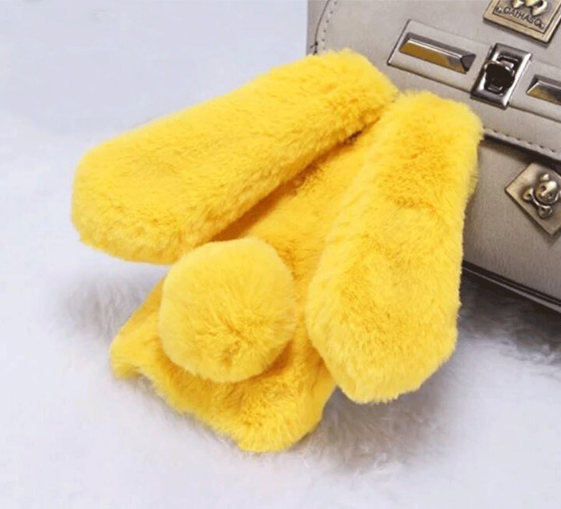 Compatible with iPhone 7 Plus Fur Case for Girls,Compatible with iPhone 8 Plus Case, Cute Warm Handmade Rabbit Bunny Furry Fuzzy Soft Rabbit Fur Hair Plush Case Cover Yellow