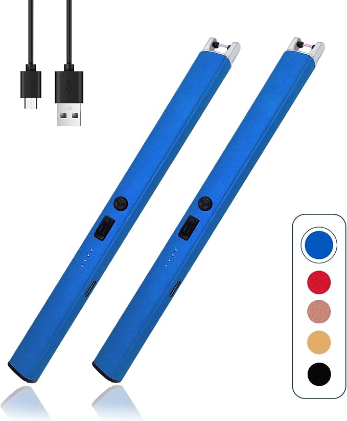 2 PCS Candle Lighter,Windproof Flameless Electric Lighter with LED Power Display ＆ Safety Switch, Upgraded Plasma USB Rechargeable Lighters for Birthday Camping BBQ (Black)