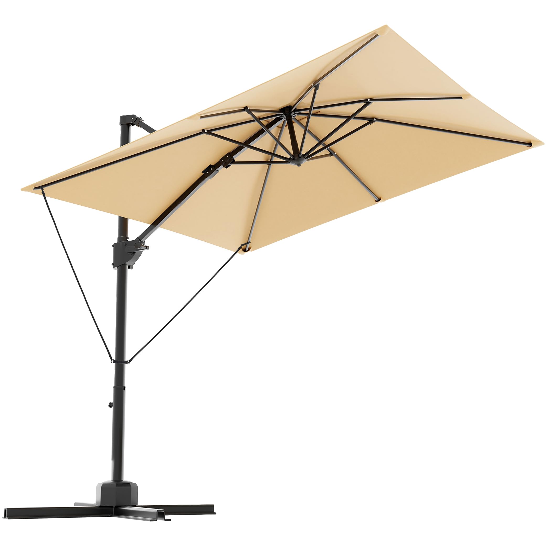 Devoko 270x270cm Garden Parasol with Crank Tilt, Cantilever Umbrella, Waterproof UV Resistant Outdoor Shade for Patio Lawn, 8 Ribs Aluminium Frame, Includes Cover Straps, Beige