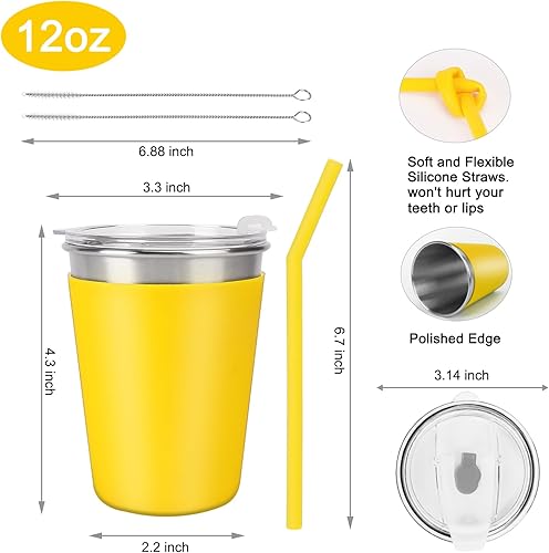 Miniatura 9 de Vasos de acero inoxidable para niños con tapas, vasos de metal a prueba de derrames con pajitas de acero inoxidable para adultos, vasos irrompibles