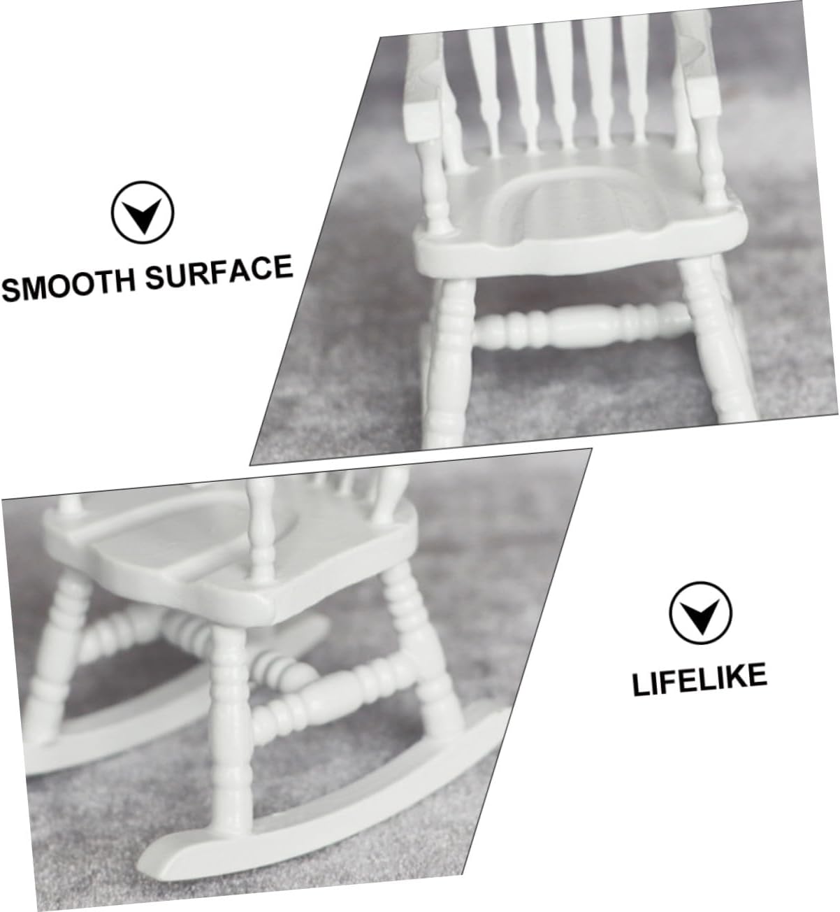 Scale Miniature White Rocking Chair for Dollhouse Furniture Accessories Smooth Surface Lightweight Armrest Seat for DIY Model Lovers and Playsets