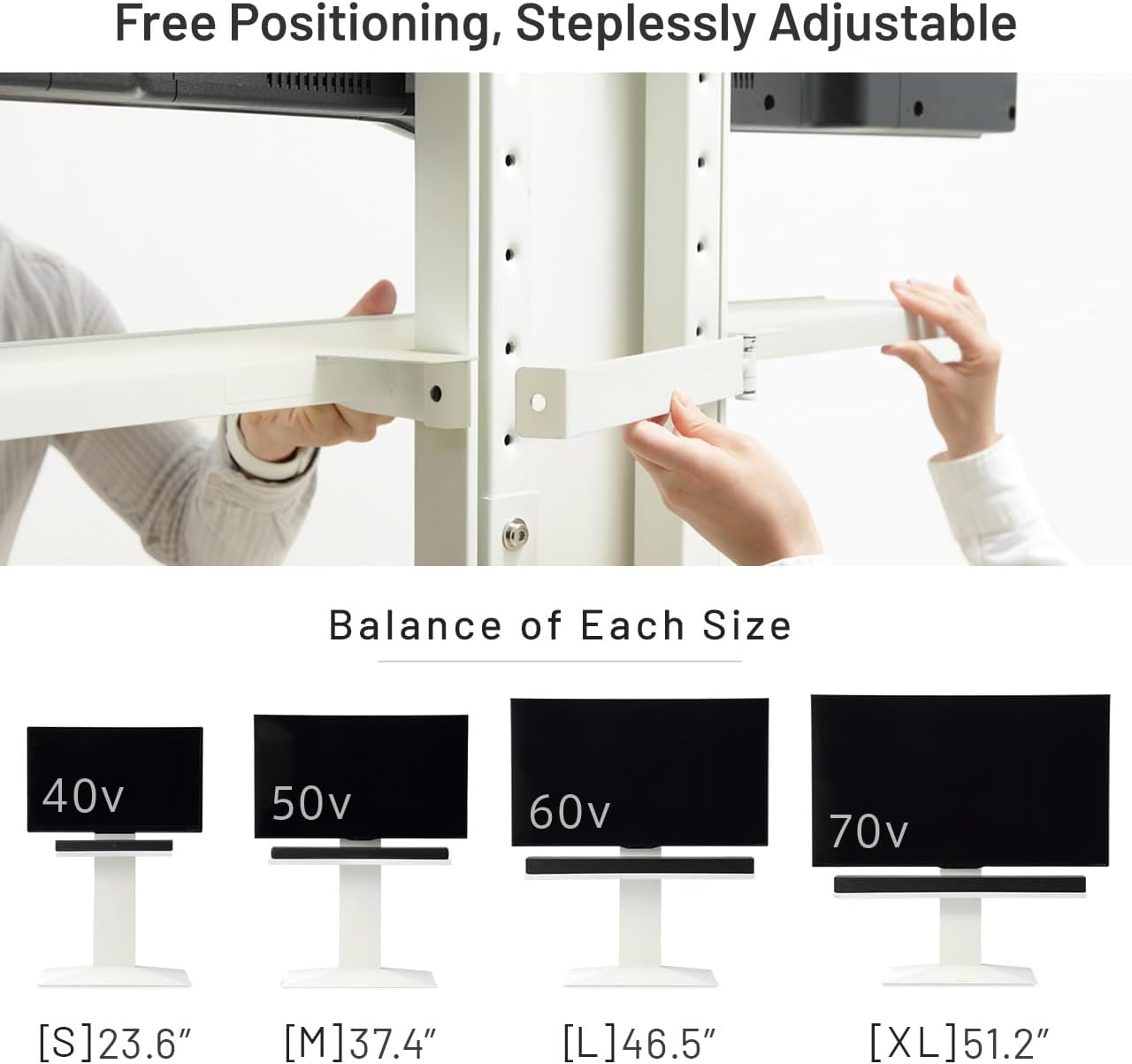 WALL Soundbar Shelf TV Stand V2/V2 CASTER/V3/V5 Models | Medium Size, Width 95 cm, 37.4" | Satin White