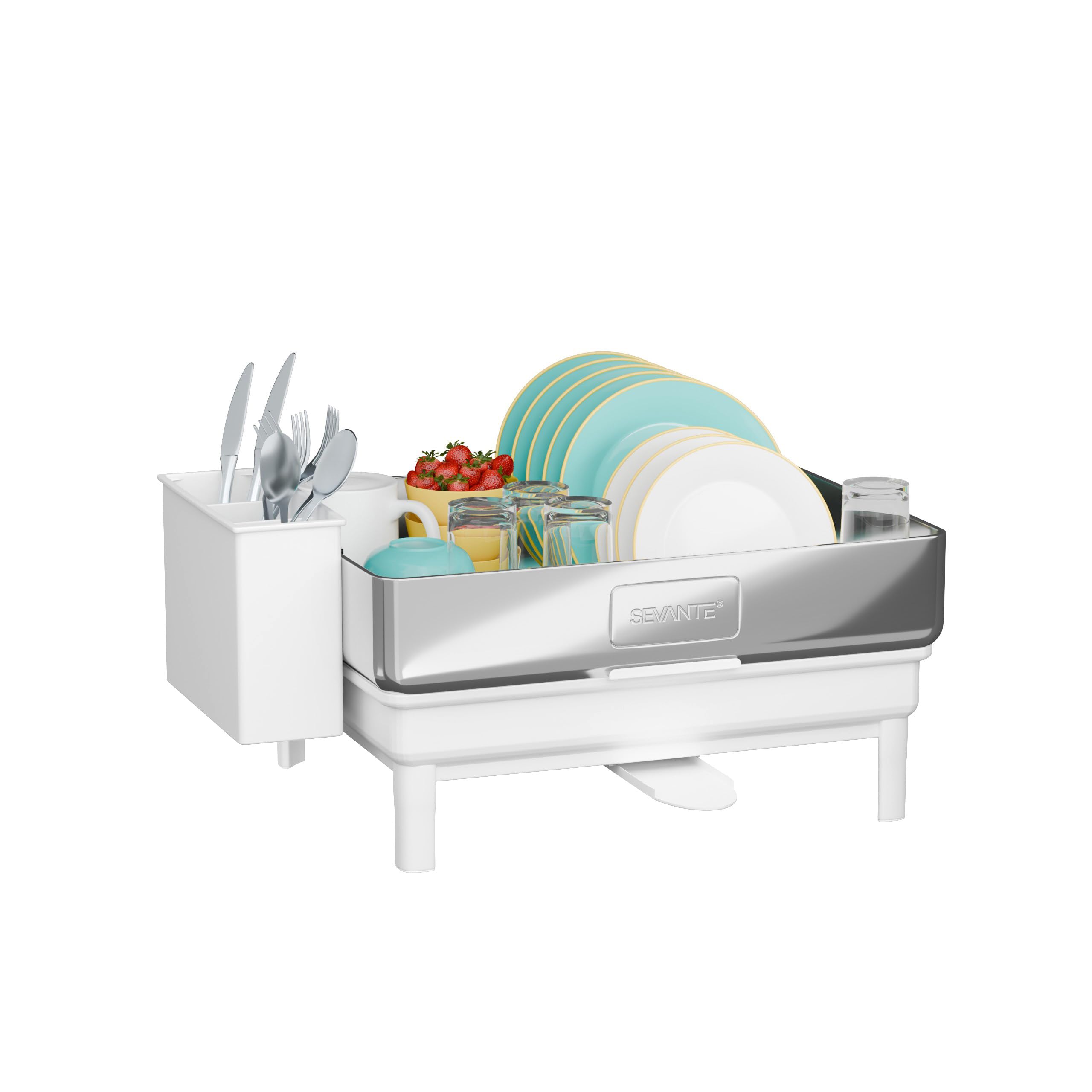 Abtropfgestell Geschirr Edelstahl Weiß 48,5x32x14 cm - Geschirrabtropfgestell Kitchen - Geschirrständer - Moderne Abtropfgestell - Dish Drainer