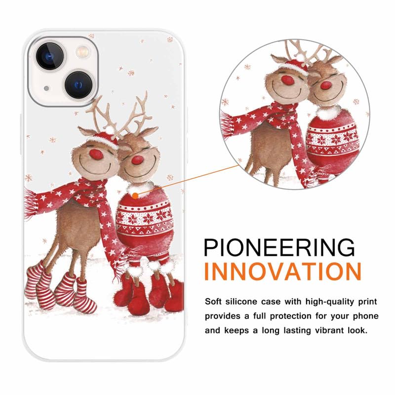 Yoedge Natale Cover compatibile con Apple iPhone 14 6,1, Custodia in Silicone Ultra Sottile Rosso con Cartoon Natalizie Disegni, Morbida Antiurto Protettiva Case per iPhone 14, Cervo 4