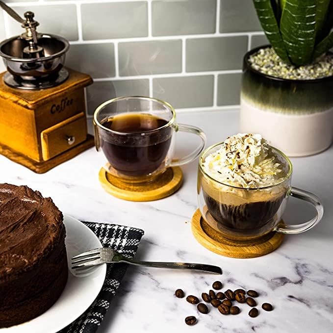 8 oz Double Walled Glass Coffee Mugs, Clear Glass Mug Set of 4, Insulated Borosilicate Glass Coffee Cups with Handle, Espresso Mugs for Cappuccino, Latte, Tea, Hot/Cold Drink - Image 2