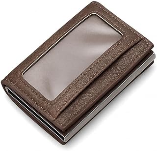Leather Wallet - THE PACK - Leather Wallet Card Holder with Aluminum Card Holder Auto Button Graduating Card Exit Card Holder for Men with Up to 7 Card