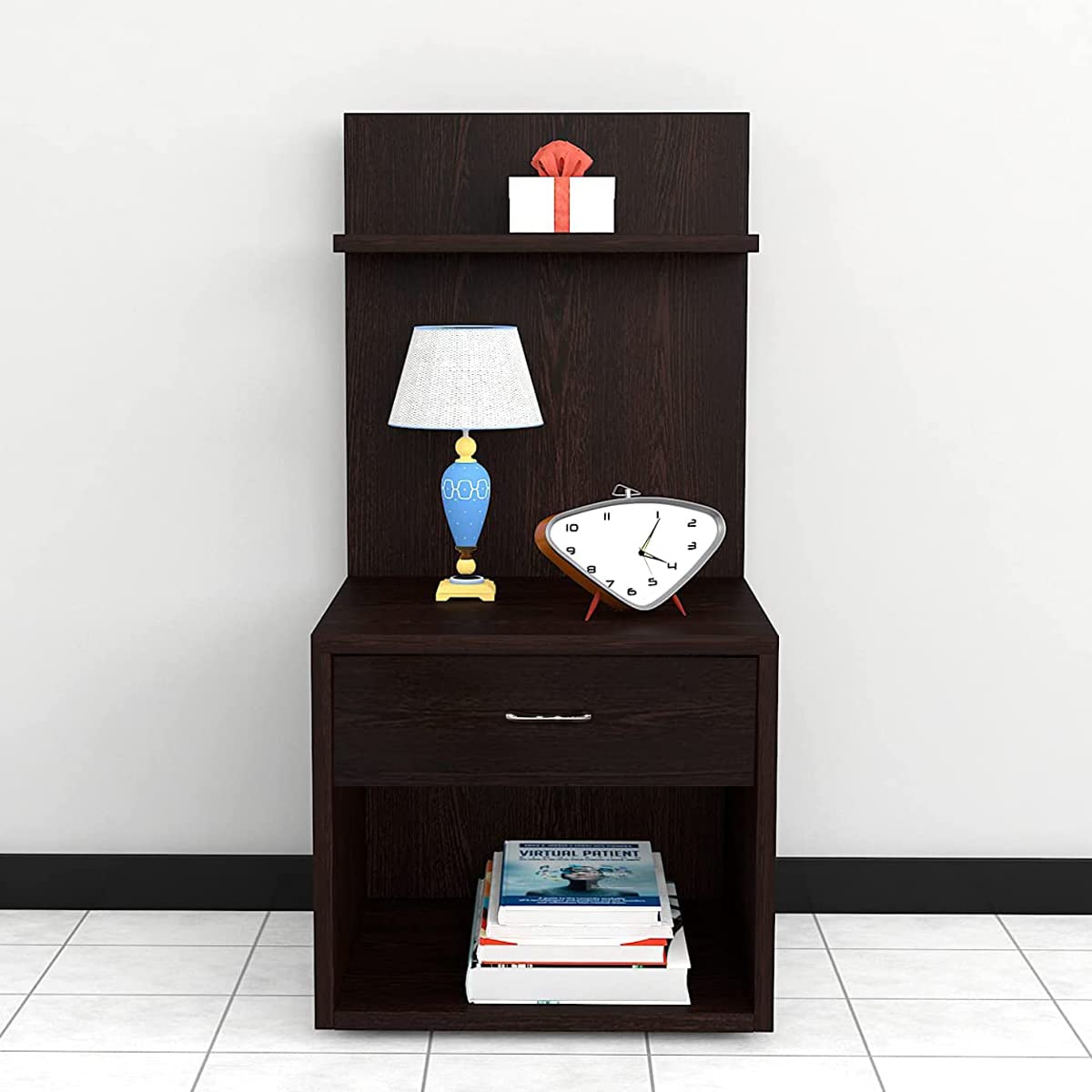 Kawachi Engineered Wood 2 Storage Shelf with Drawer Sofa Side Bedside Table with Open Cabinet Nightstand End Table for Home, Bedroom, Living Room Wenge Brown 2