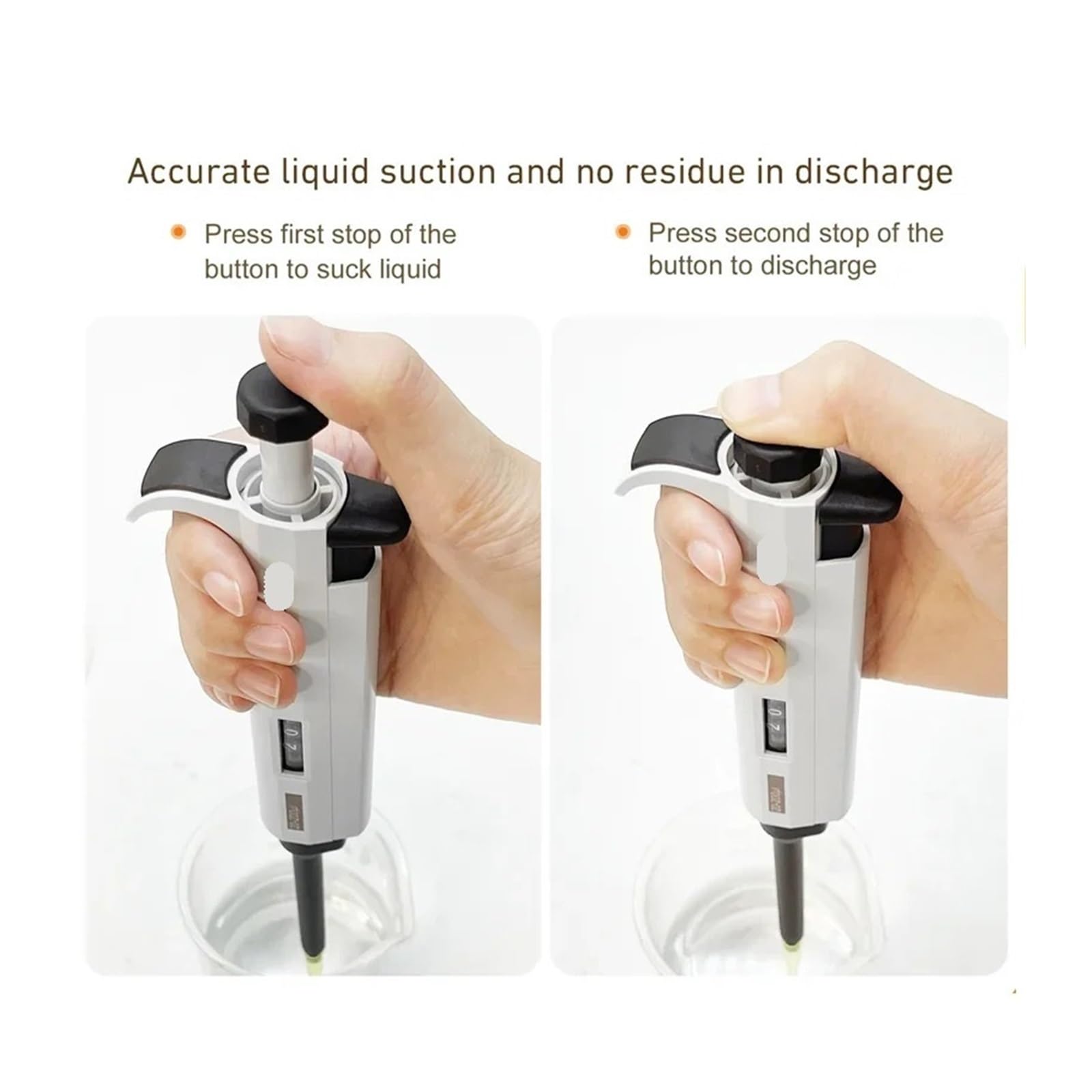 Pipette 2 Stück Labor-Mikropipette, Verstellbare Digitale Einkanalpipette, Halbkunststoff Mit Spitze 0,1–10 Ml für Labor(M100-1000ul)