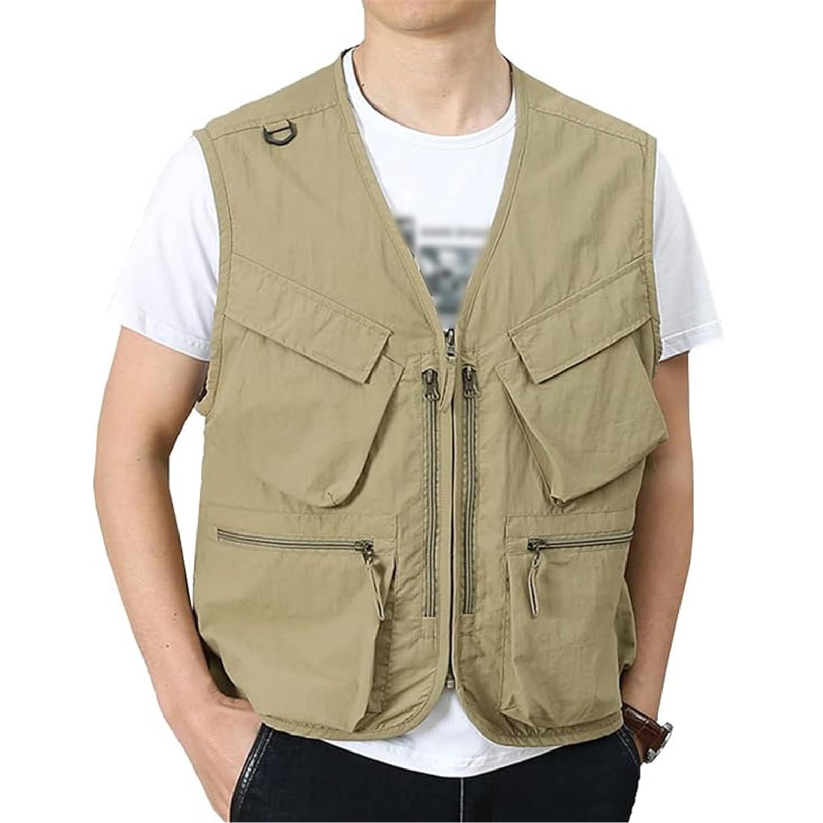 CLSQLXYJZC Gilet Pesca E Safari Per Attività All'aperto, Gilet Da Pesca Da Uomo Taglie Forti Traspirante Senza Maniche Con Cerniera In Rete Con Scollo A V, Giacca Primaverile Safari Caccia