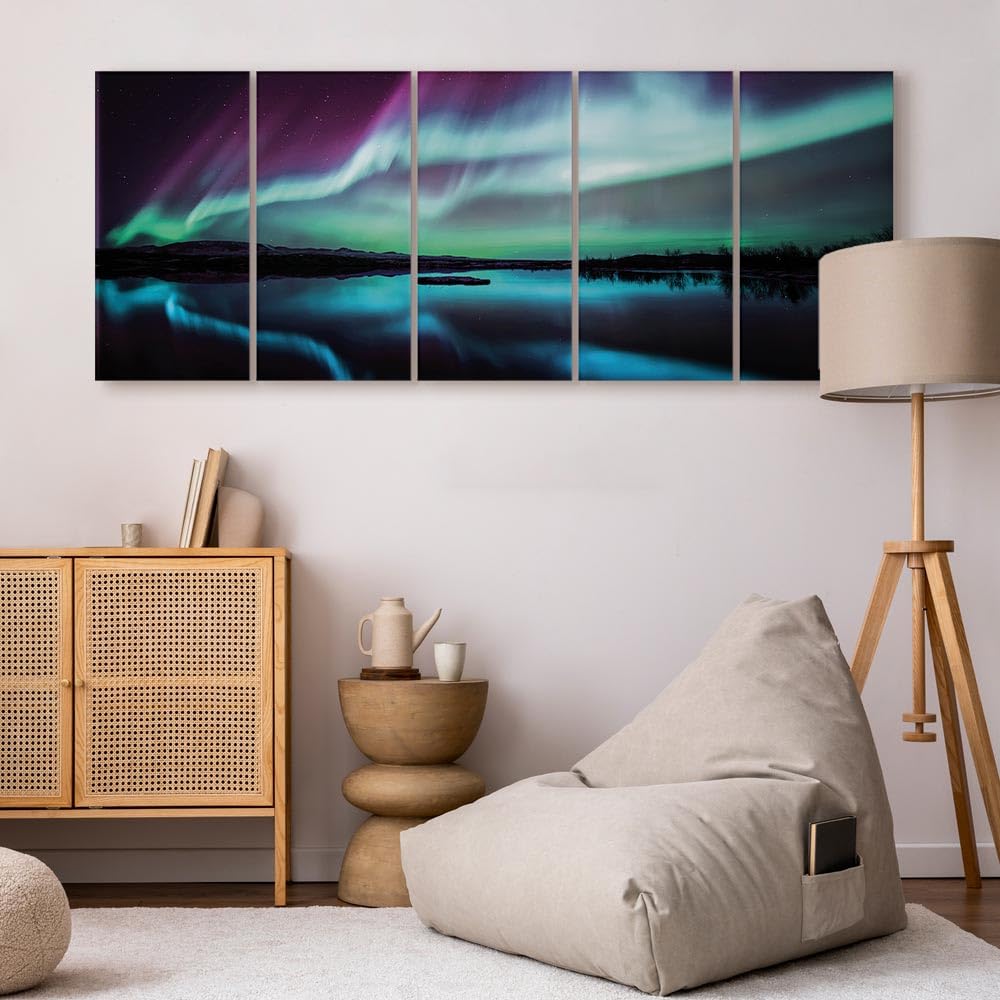 murando - Akustikbild Nordlicht Island Nacht, Schallschutz, Wohnzimmer | Verbessert Raumakustik, reduziert Hall, ideal fürs Büro oder Wohnzimmer, hochwertige Verarbeitung, schnelle Montage, stilvoll