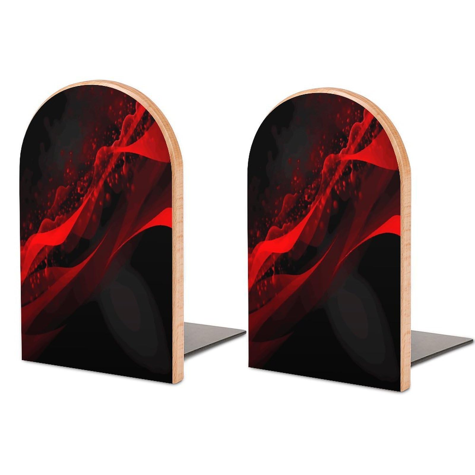 Serre-livres en bois design noir et rouge pour organiser le salon ou la maison