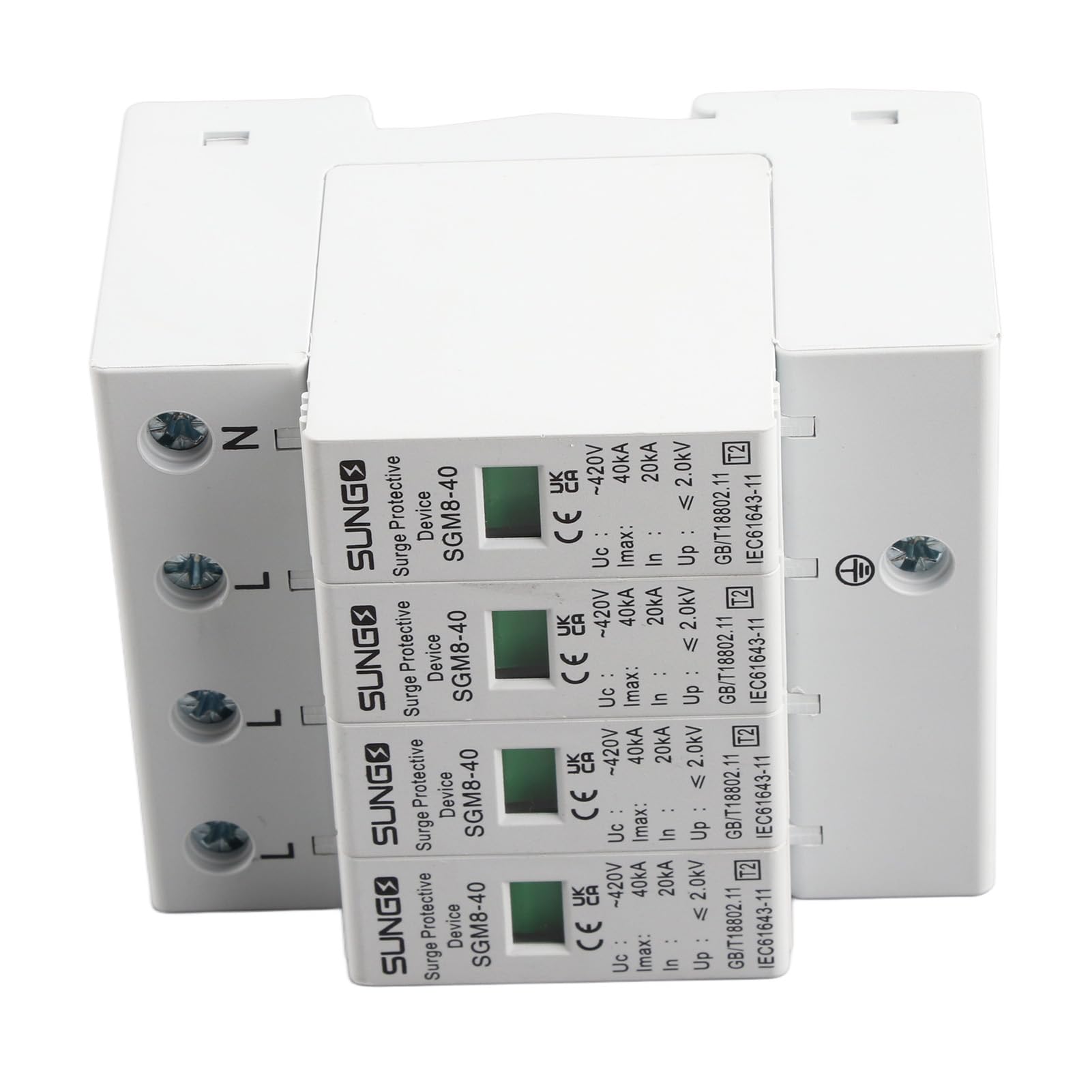 Protezione contro le sovratensioni domestiche, 4P 220V 40KA Casa Din Rail Dispositivo scaricatore a bassa tensione per protezione contro i fulmini