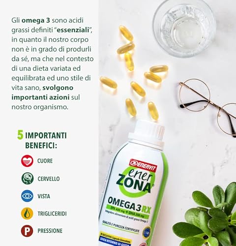 Enervit, Enerzona Omega 3 RX 270 Capsule da 1g Senza Ritorno di Gusto, Integratore Omega 3 IFOS, Acidi Grassi per Cuore, Vista e Cervello, Olio di Pesce 1000mg, Fish Oil Senza glutine - Immagine 2