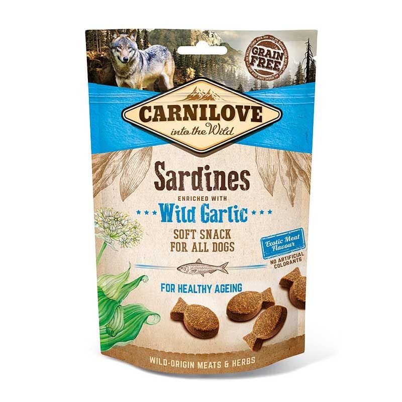 CARNILOVE Canine Snack Semi HUMEDO SARDINAS AJO CAJA 10X200G