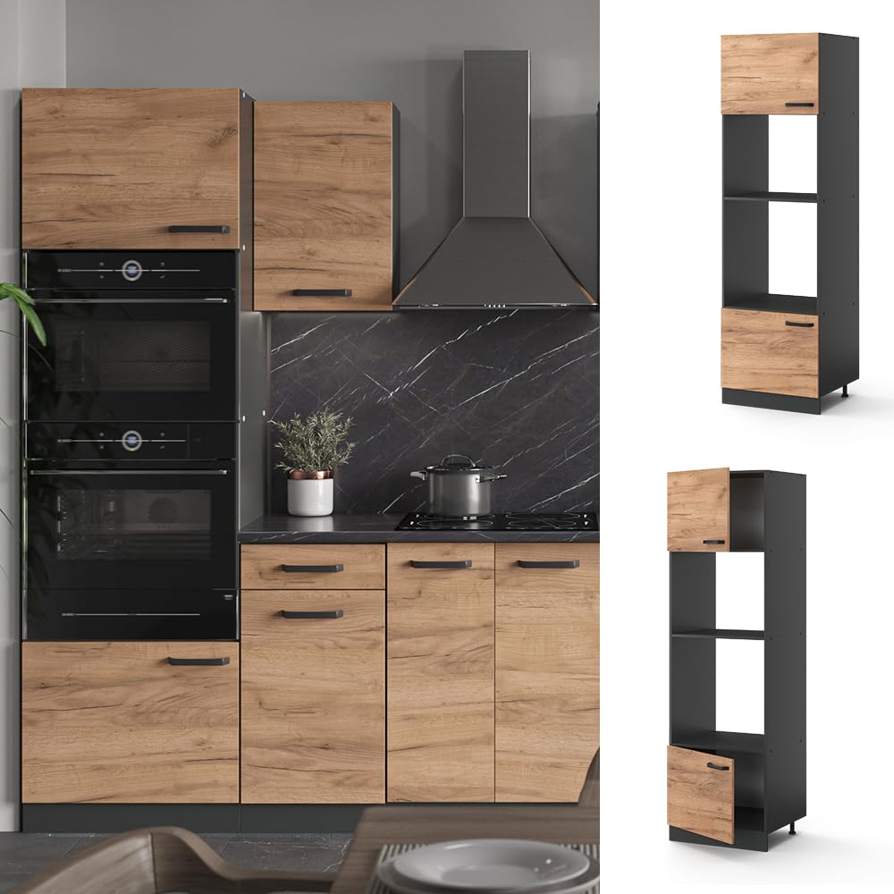 Vicco Armoire Micro-Ondes R-Line, Chêne de Force doré, 60cm, pour Une Combinaison Libre au Sein de systèmes de Cuisine modulaires