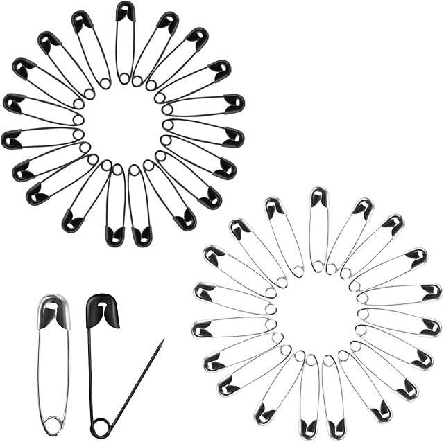 200Pcs Safety Pins, 19mm Black Sliver Safety Pins, Strong Nickel Plated Stainless Steel Small Safety Pin Assorted for Clothes, Sewing, Blankets, Crafts, Skirts Kilts Pins